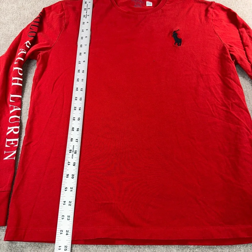 Polo Ralph Lauren Mens Long Sleeve T-Shirt Red Graphic Sleeve Logo Small